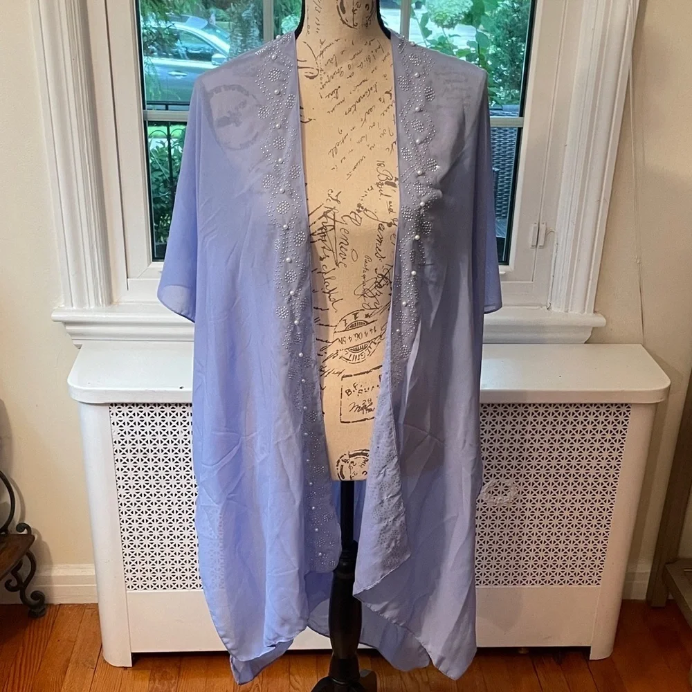 1212. Jessica McClintock Periwinkle Beaded Kimono/Bathing Suit Cover Up.